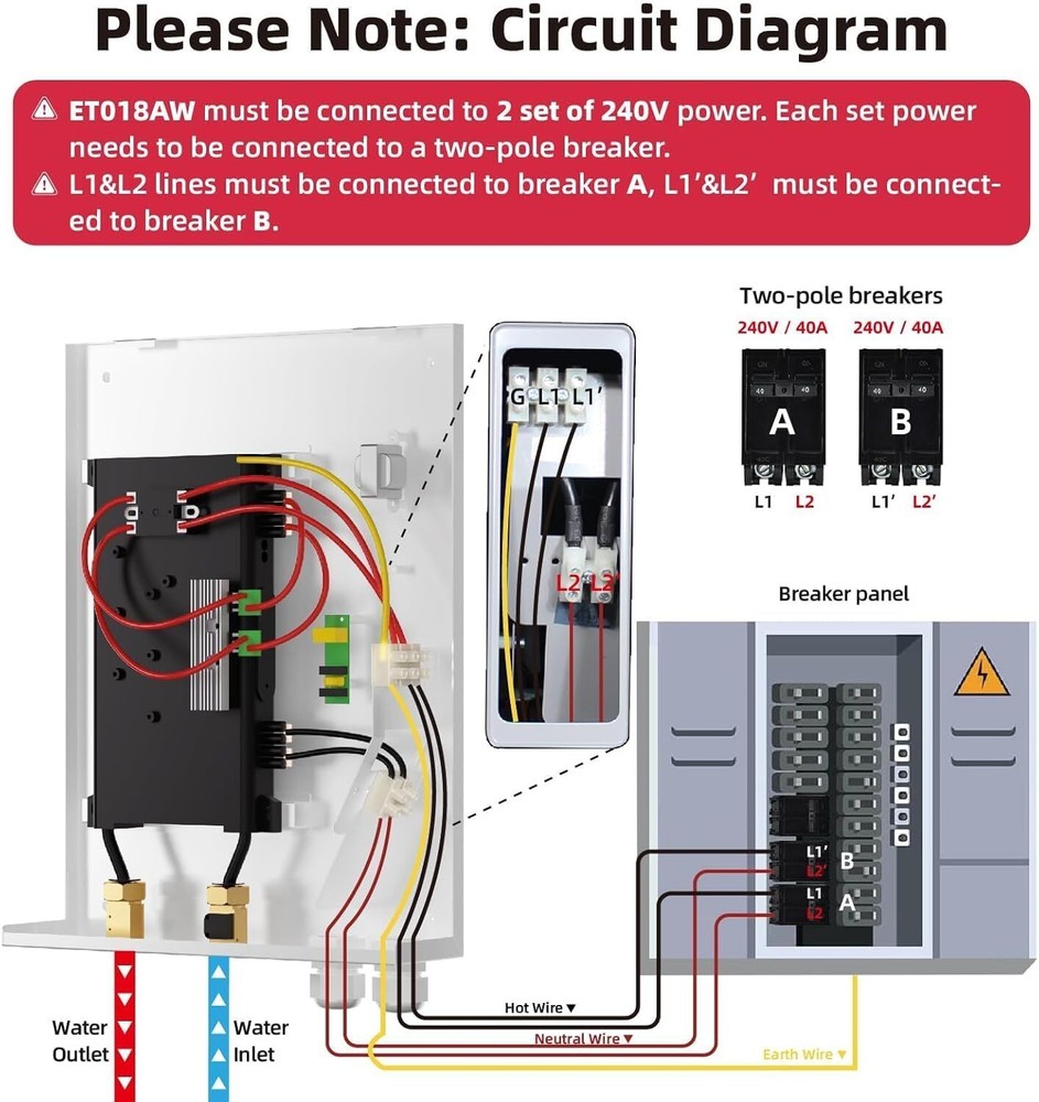 Electric Tankless Water Heater MIZUDO 18KW 240V Instant Endless Hot Water Heater
