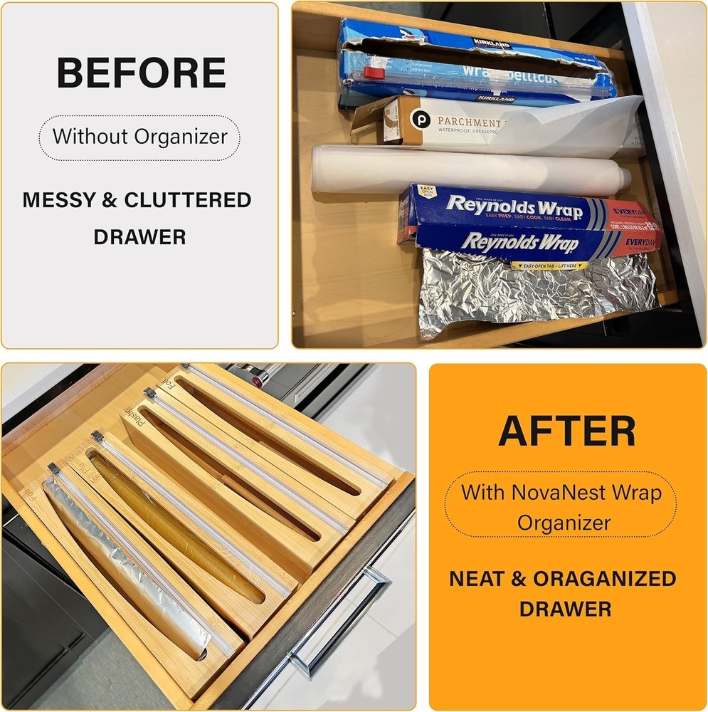 Bamboo Foil & Plastic Wrap Dispenser 2-piece Set