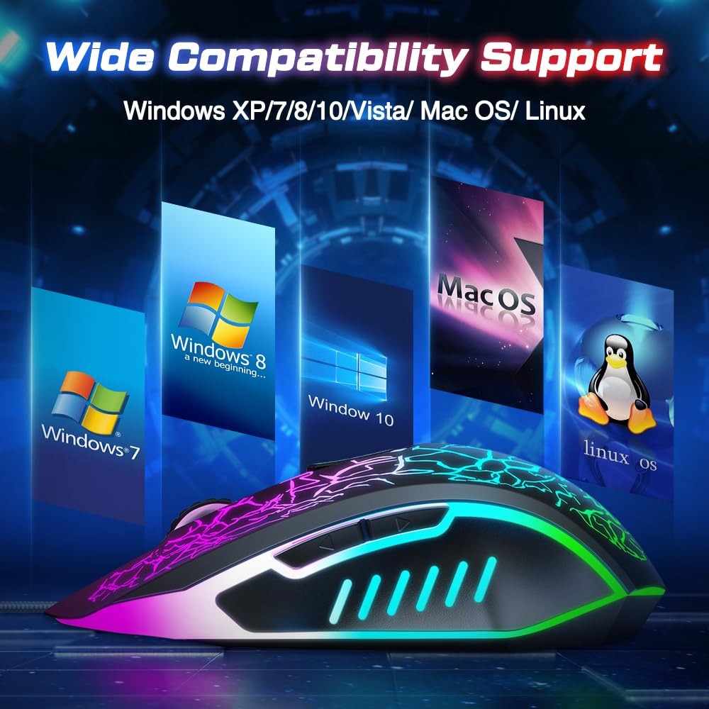 VersionTECH. Wired Gaming Mouse, Computer Mouse Ergonomic Mice with 7 LED Lig...