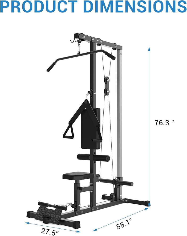 LAT Pull Down & Low Row Cable Machine Pulley Station with Adjustable Leg Support