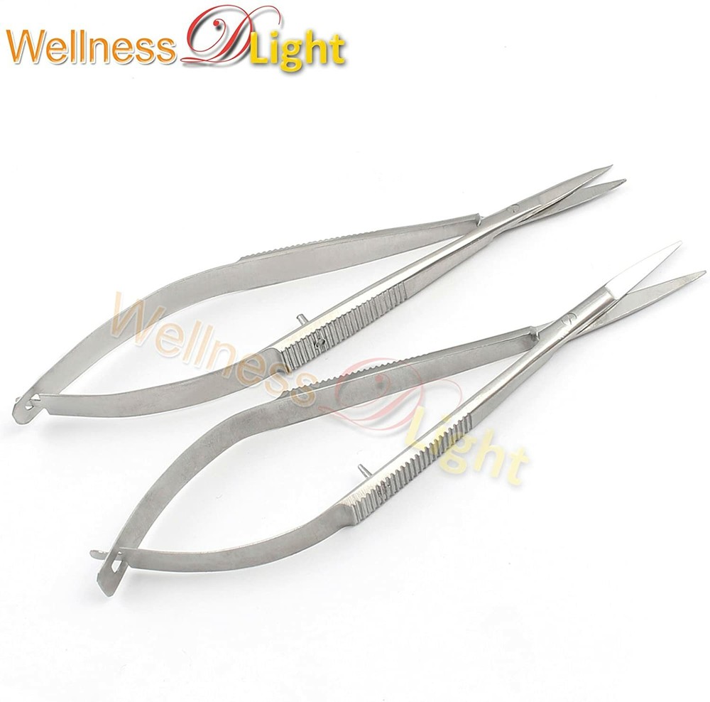 2 Pcs Micro Castroviejo Scissors Straight Curved Sharp/sharp 4.5"  Instruments