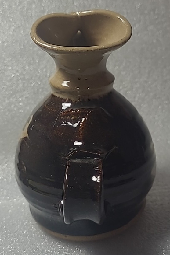 Studio Art Pottery Stoneware Pitcher Brown Signed DK pinched spout