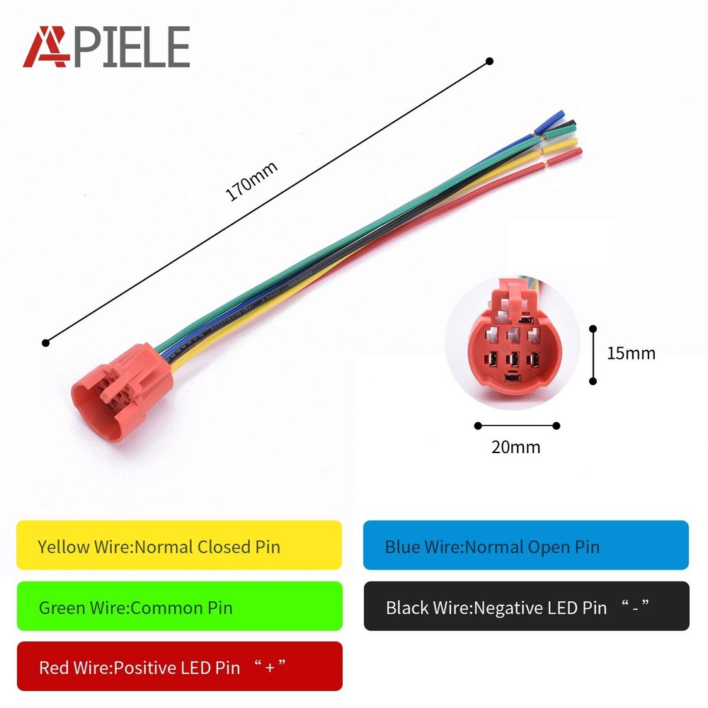 LED-Powered 19mm Latching Push Button Switch - SPDT, Waterproof, 6 Pack