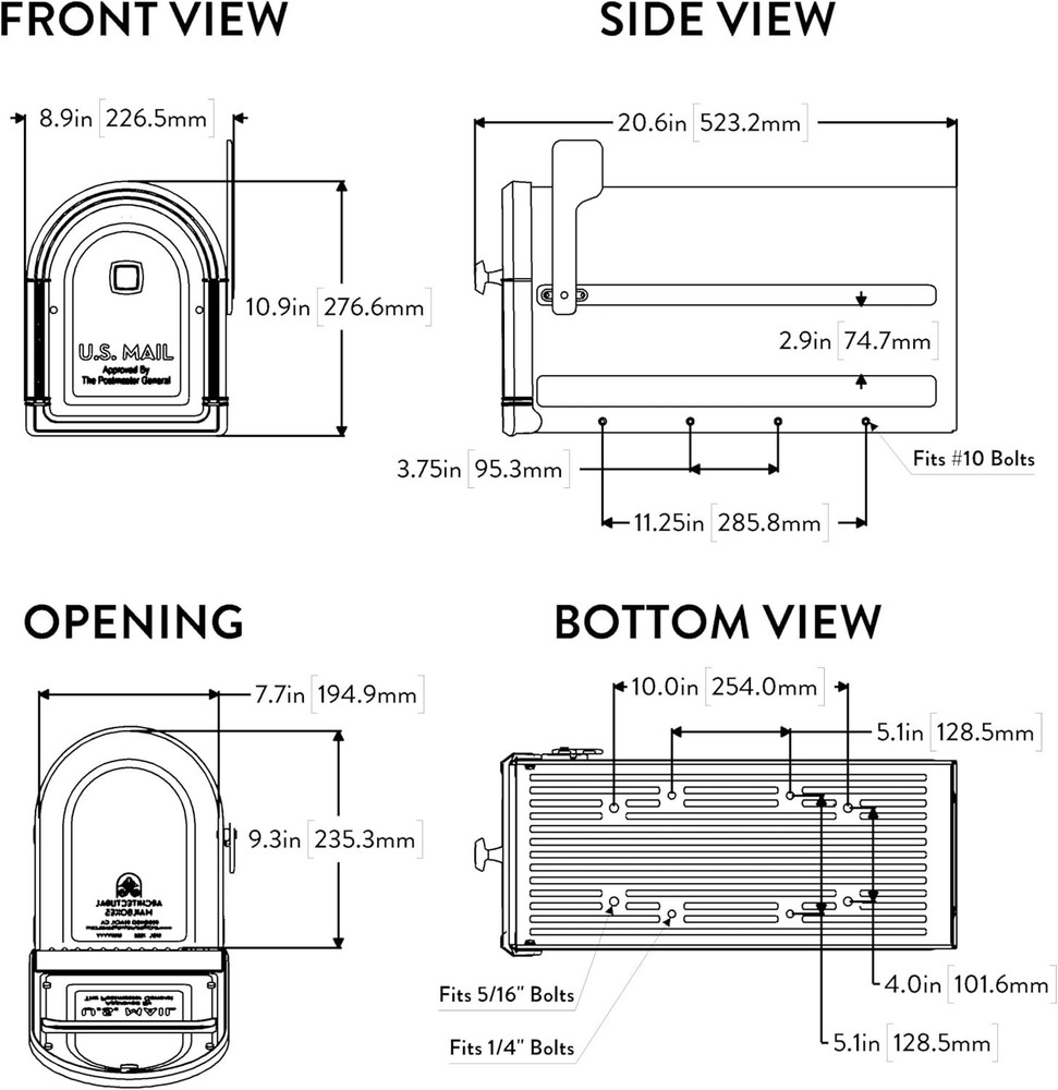 Architectural Mailboxes Roxbury Modern Galvanized Steel Post Mount Black Mailbox