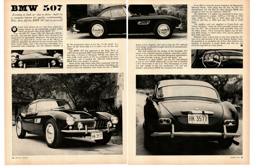 1962 BMW 507 ~ ORIGINAL 2-PAGE ARTICLE / AD