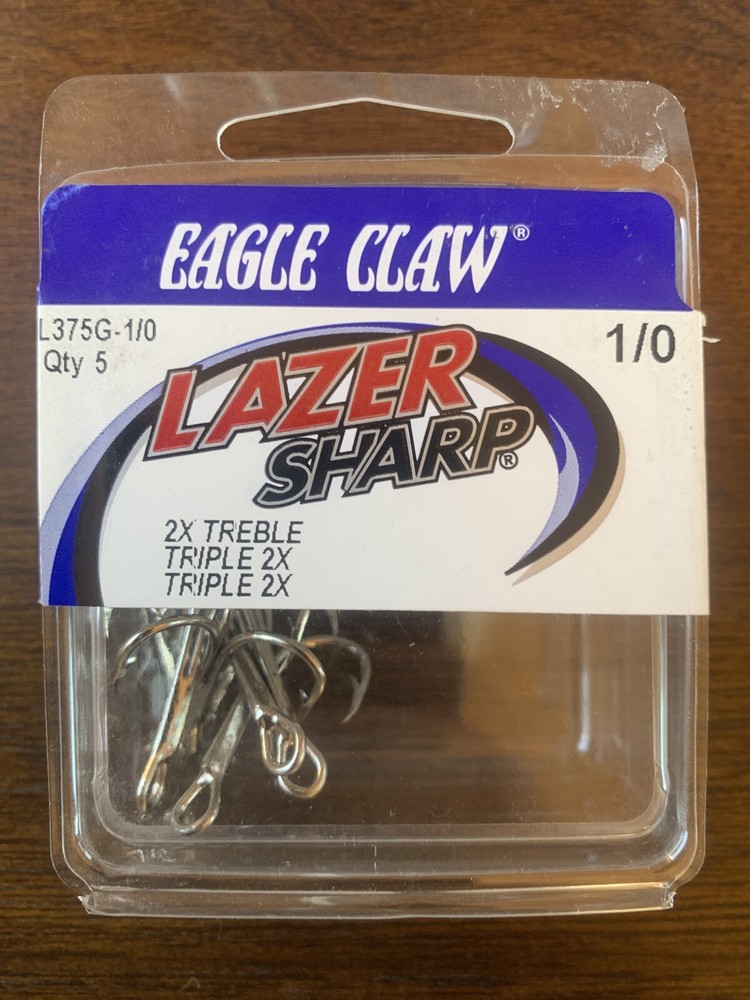 Eagle Claw Lazer Sharp 2X Treble Hooks 1/0