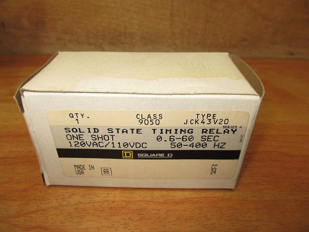 Square D 9050JCK43V20 Solid State Timing Relay, .6-60 sec, New Open Box
