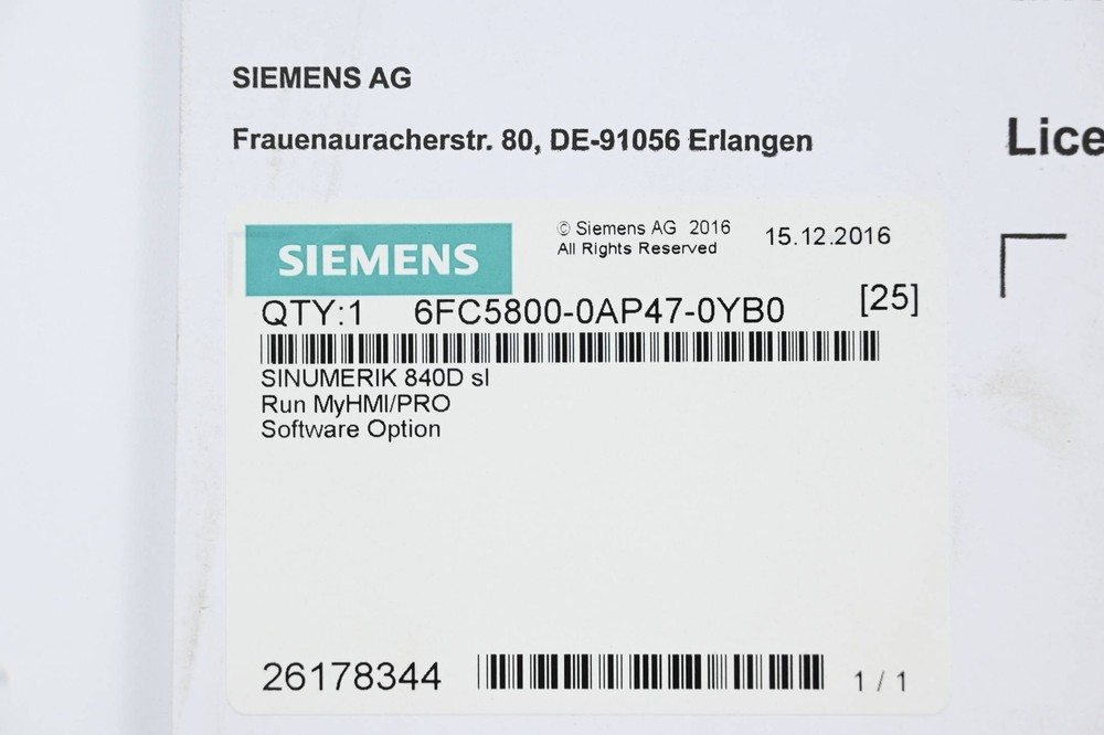 Siemens Software License 6FC5800-0AP47-0YB0