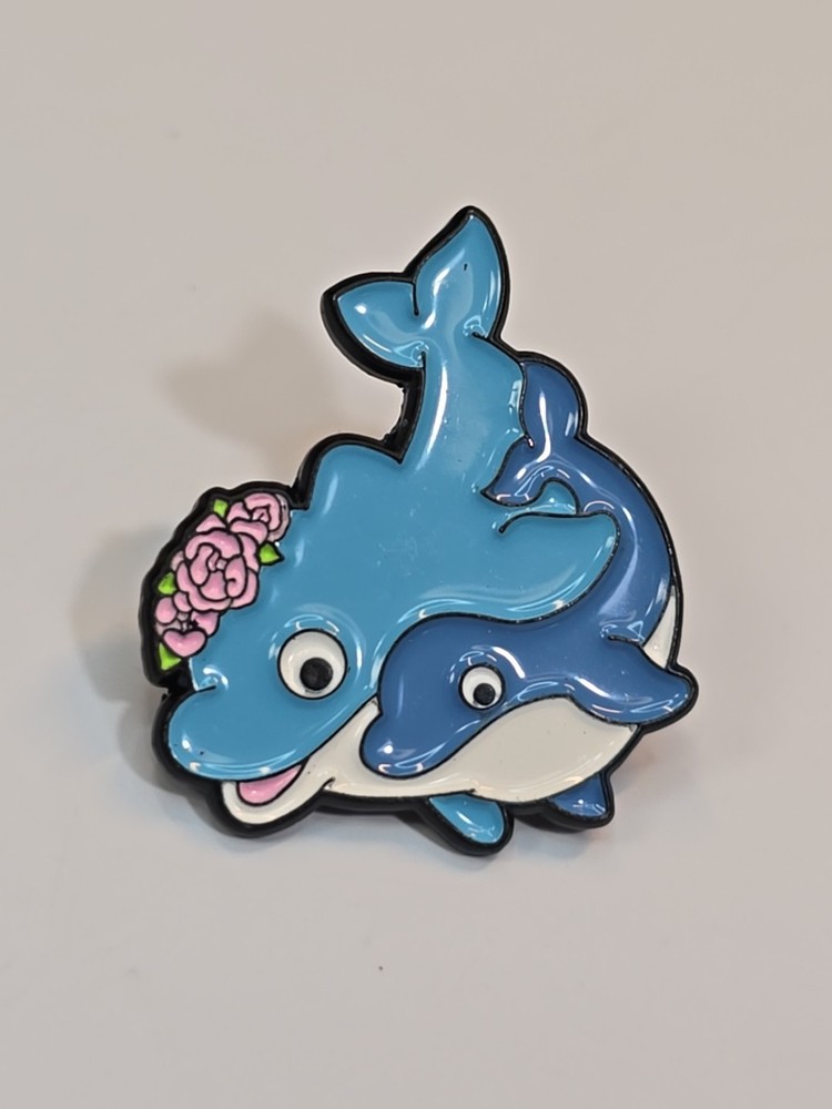Cute Dolphins With Flowers Lapel Pin