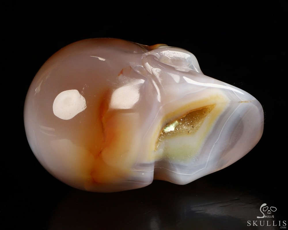 2.0" Agate Geode Hand Carved Crystal Skull, Realistic