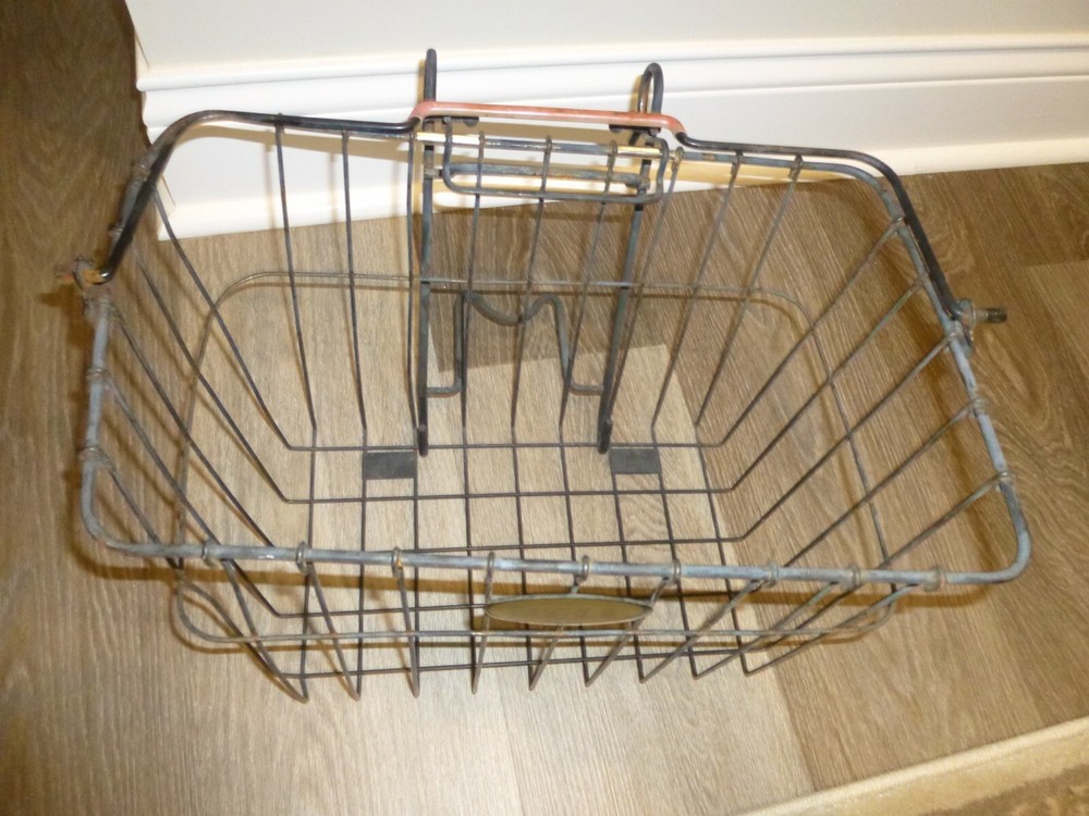 Vintage Gray Bell Wire Bicycle Basket w/Handle & Mounting Bracket