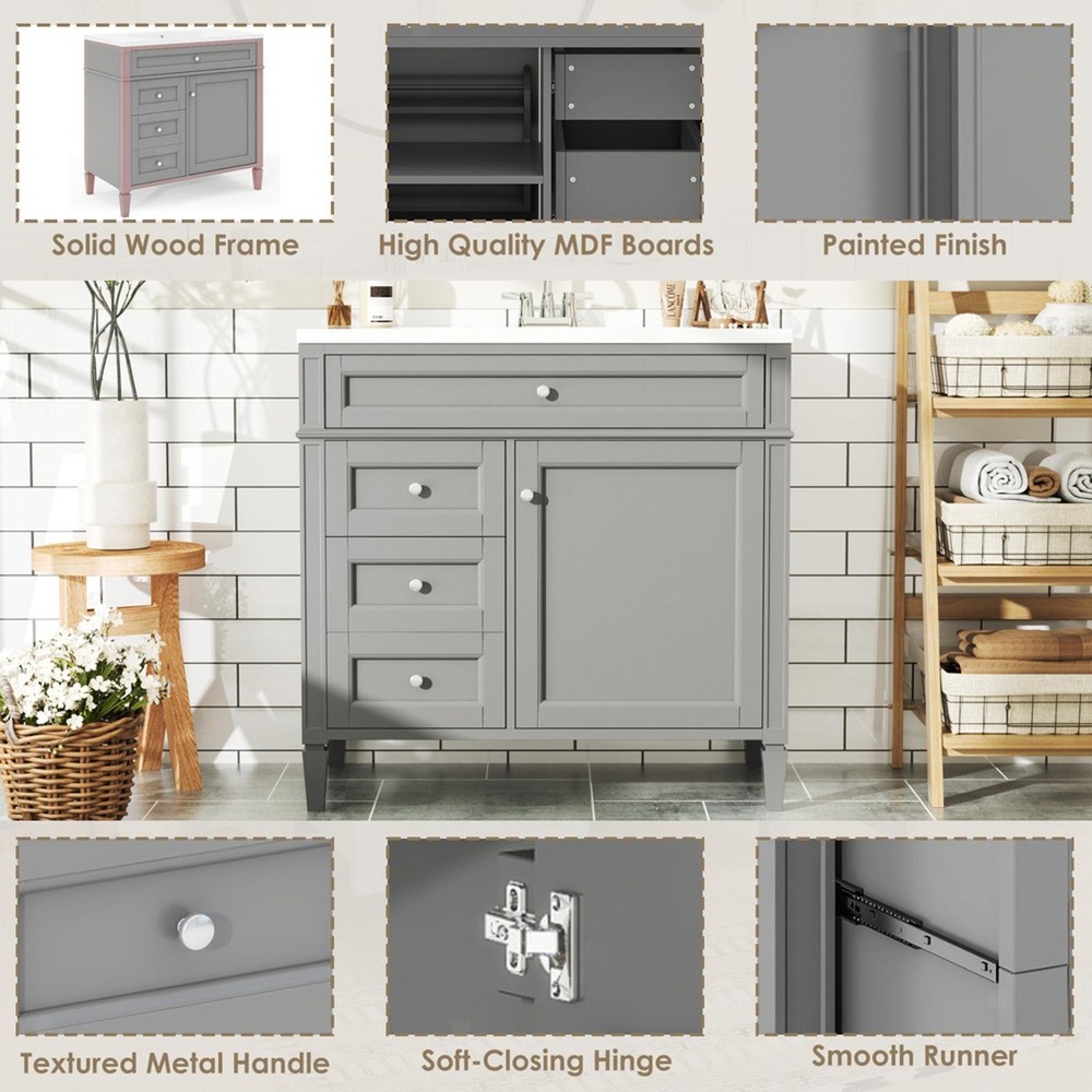 Minimalist 36'' Bathroom Vanity with Single Sink: Design, Ample Storage & Easy