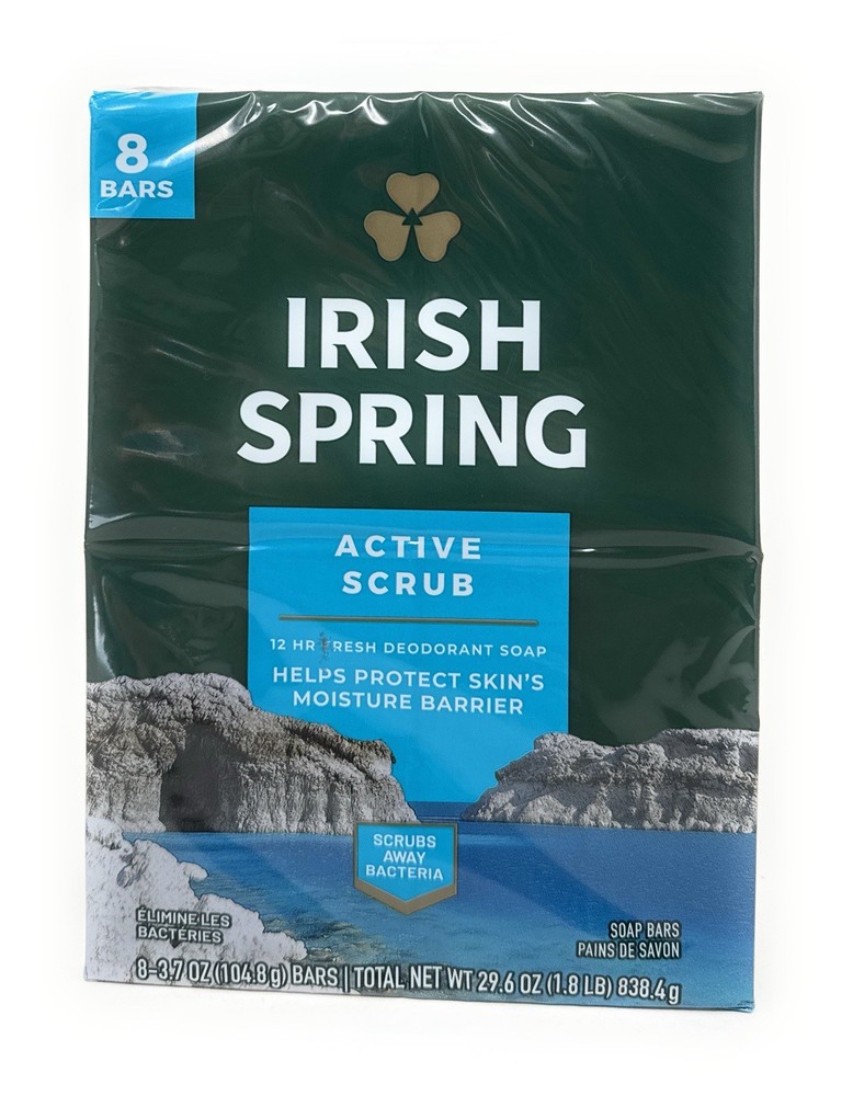 Irish Spring Deep Action Scrub Bar Soap 8 Bars Exfoliates Deodorant Soap