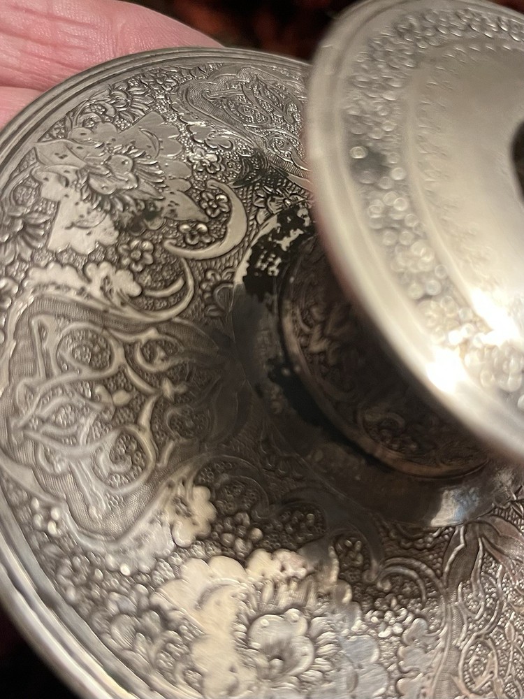 Silver antique Persian Candle Holder Floral Script solid silver 4 oz 39 gm