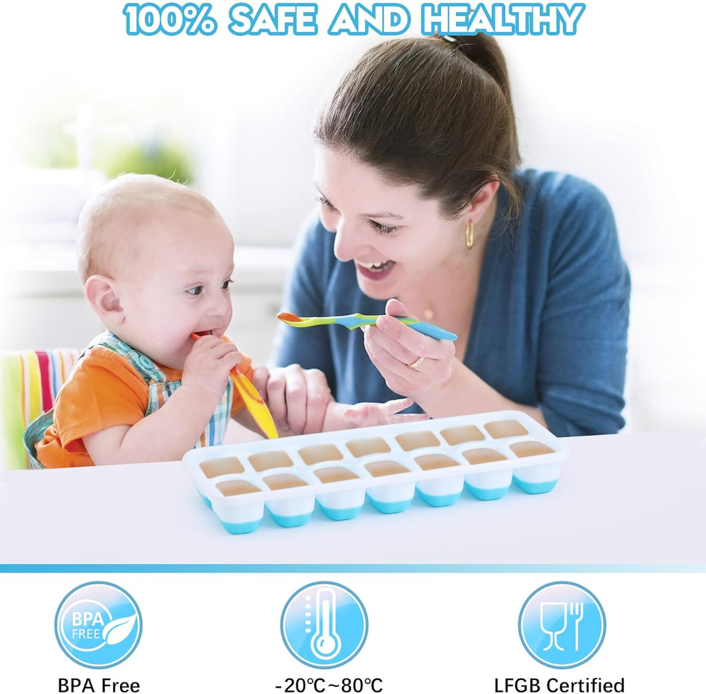 Silicone Ice Cube Tray, 4 Pack Easy-Release & Flexible 14-Ice Cube Trays with S