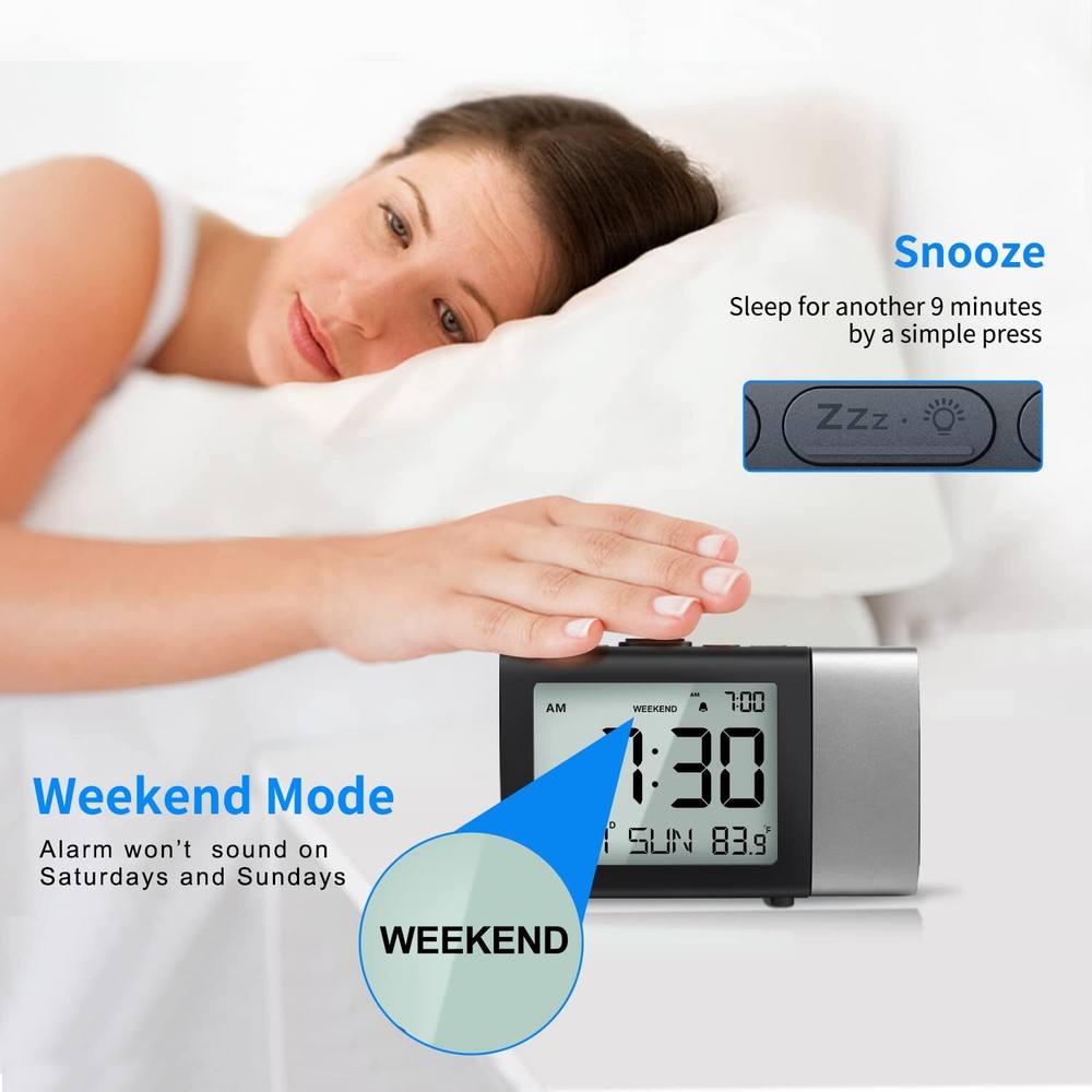 Projection Alarm Clock with LCD Display Snooze and Dual Volume Settings