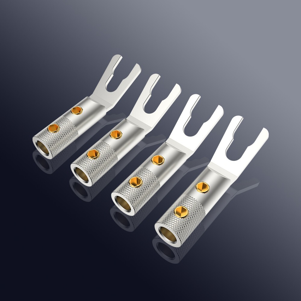 4PCS Viborg VS702S Pure Red Copper Silver Plated Y Spade Fork Plug HIFI Speaker