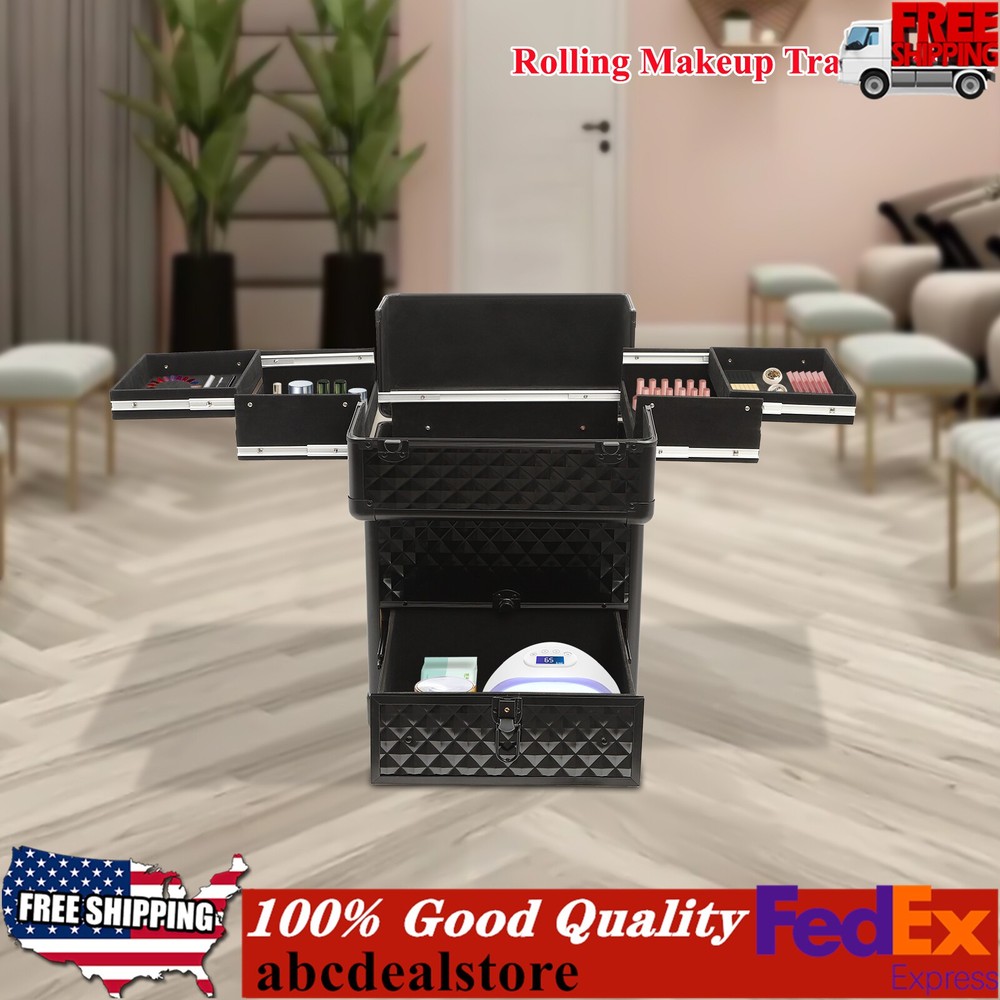Makeup Trolley Rolling Makeup Train Case Durable Large Capacity Organizer W/lock