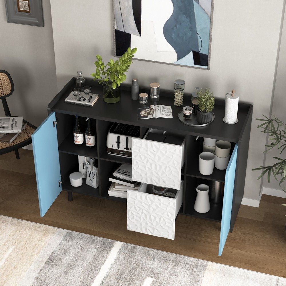 Kitchen Sideboard Accent Buffet Cabinet 2 Drawers Doors Coffee Bar Open Storage