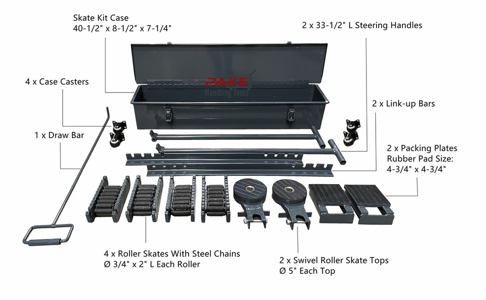 Pake Handling Tools Equipment Roller Skate Kit, 44000lbs