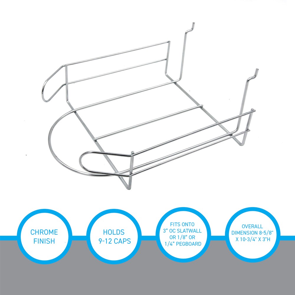 SSWBasics Chrome Wire Hat Display Rack for Slatwall or Pegboard – 8-5/8" x