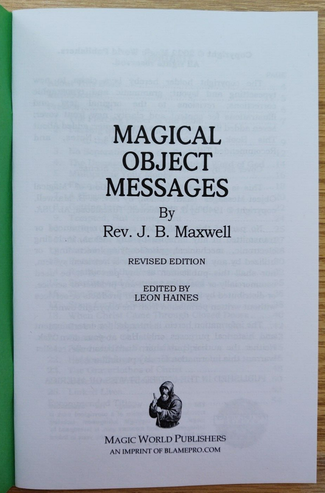 Magical Object Messages by Rev. J. B. Maxwell (Revised edition)