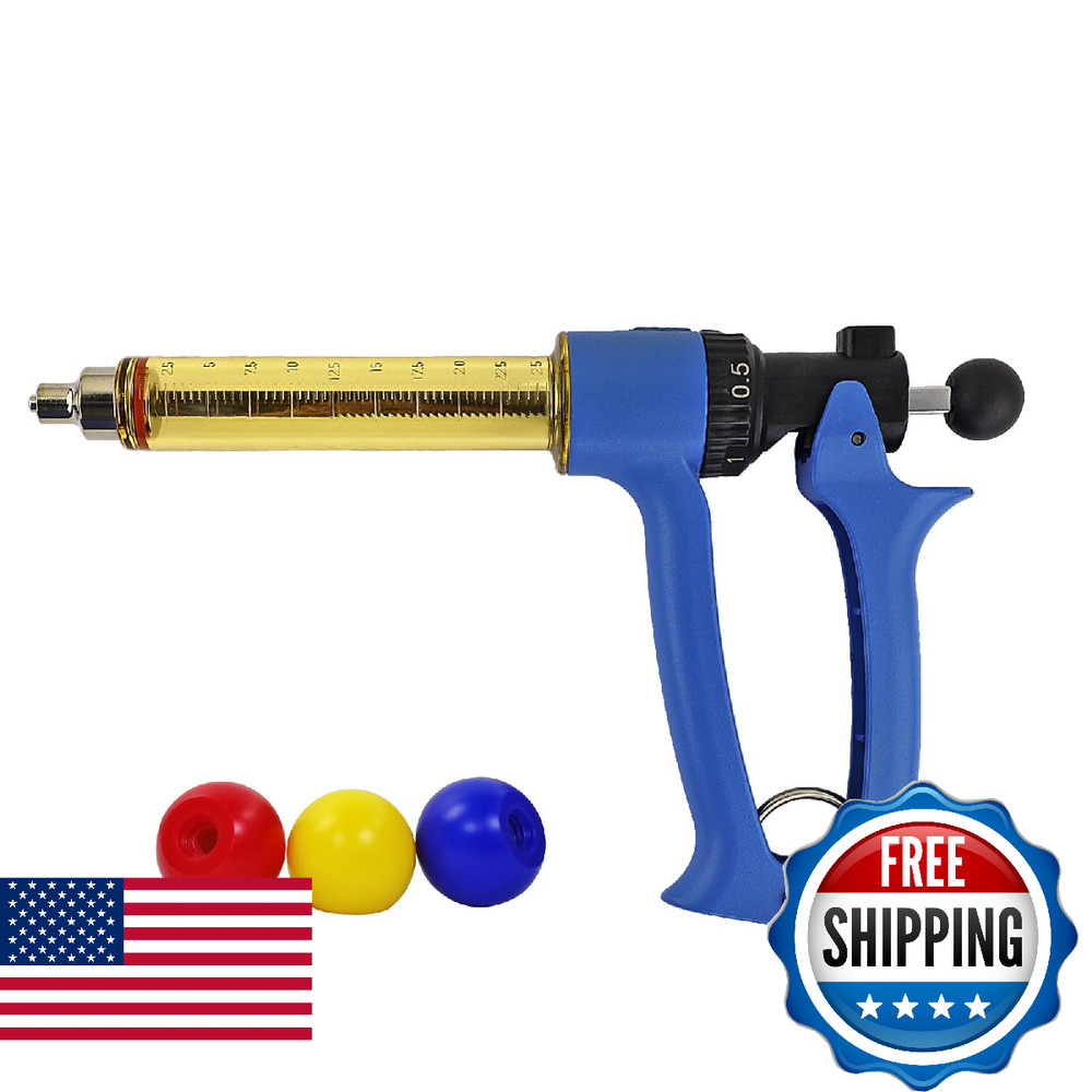 RANCH CHOICE 25ml Semi Automatic Livestock Syringe with Color Piston Knobs Repea
