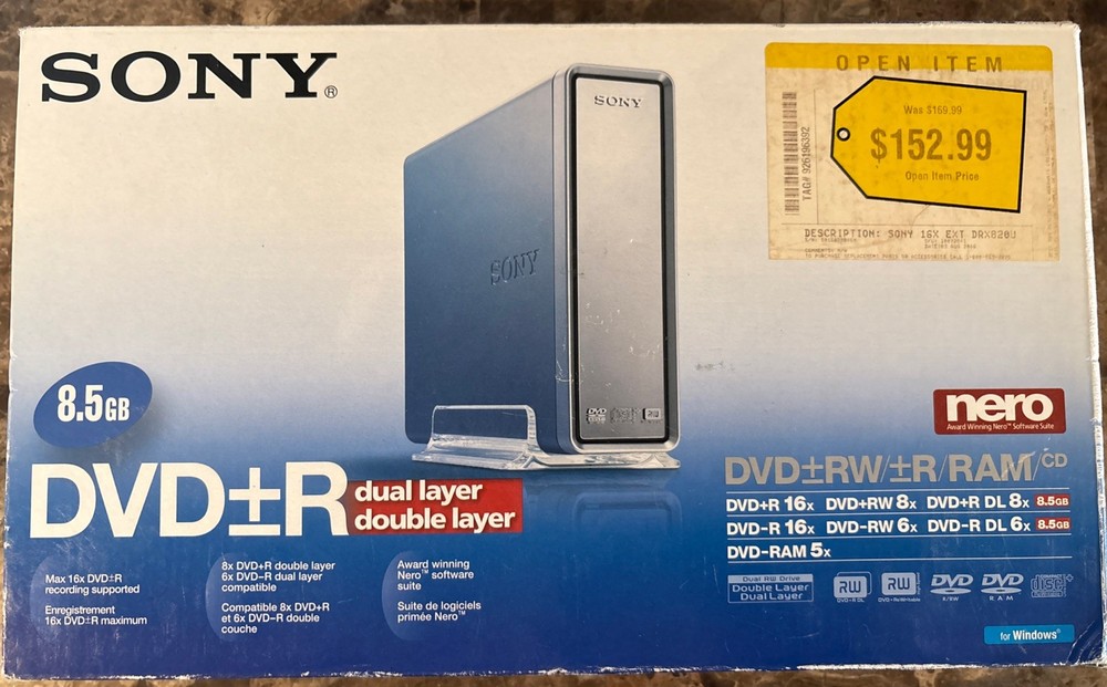 Sony DRX-820U External Double/Dual Layer DVD/CD ReWriteable Drive - Open Box