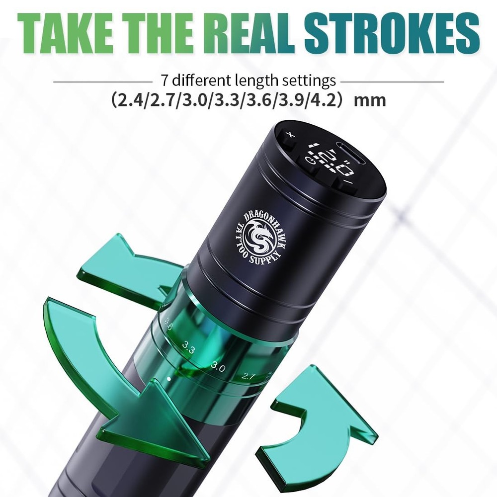 Dragonhawk A2 Wireless Tattoo Pen Kit with 2 Batteries – Adjustable Stroke 2....