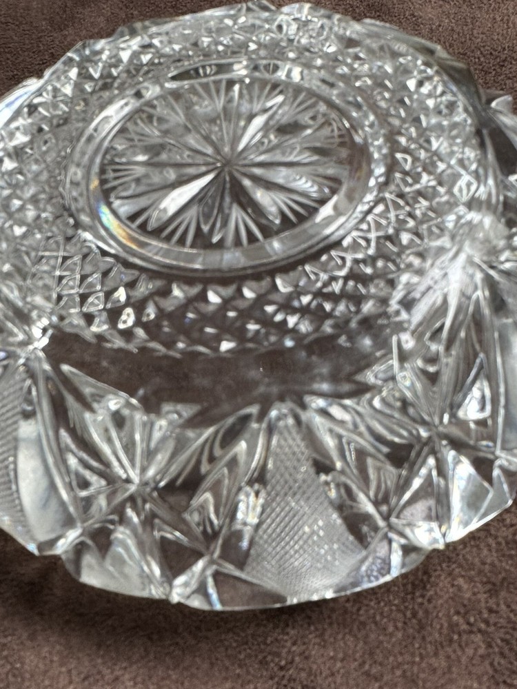vintage crystal ashtray heavy 6”