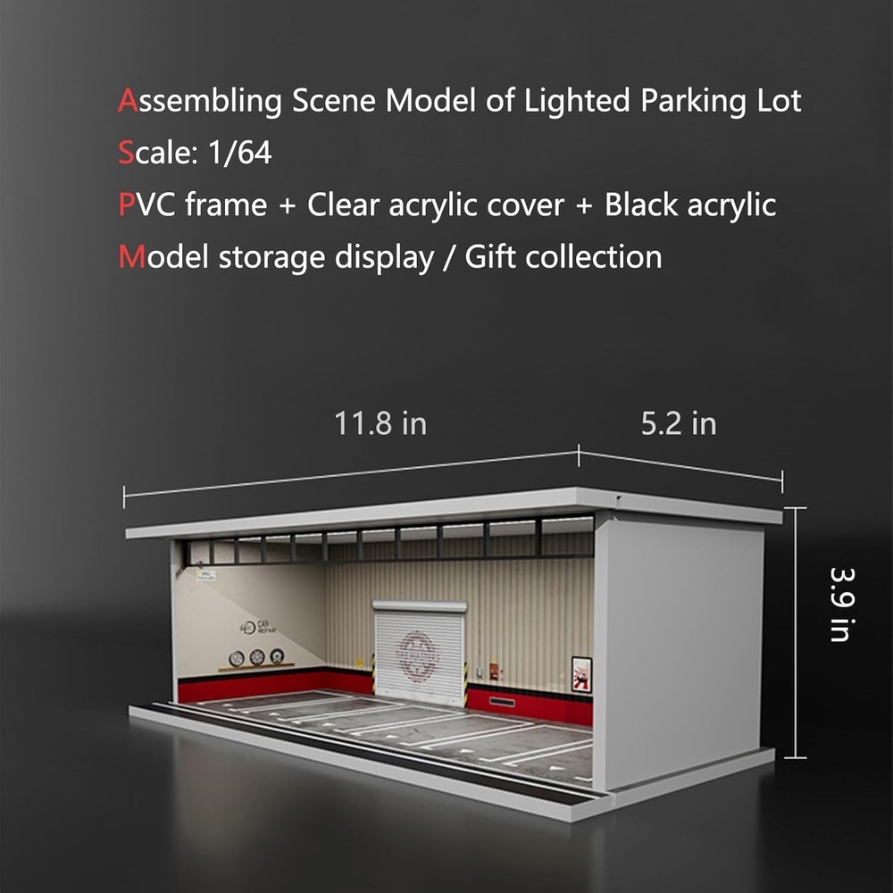 LED Lighted 1/64 Diorama Display Case for Hot Wheels – Stackable Acrylic Garage