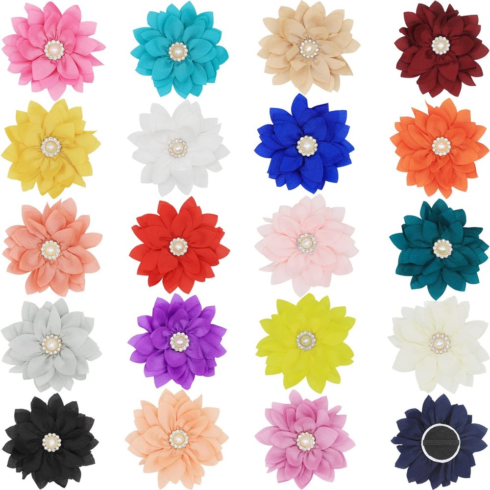 IVIA PET Collar Flowers with Pearl, 20 Pcs Dog Bow Large, Multicolor