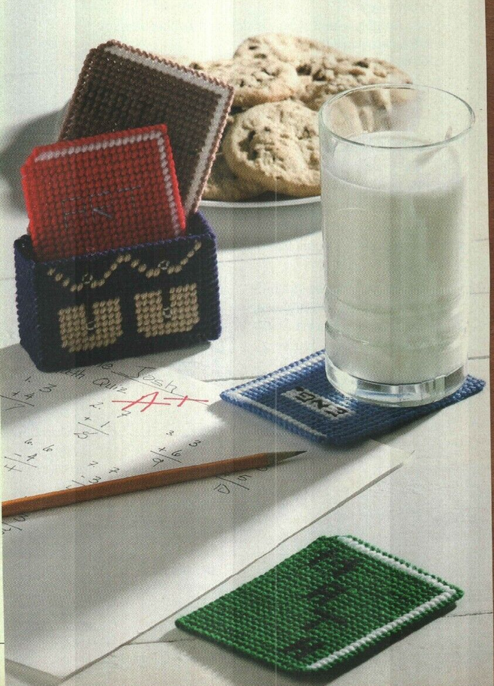 BOOK BAG COASTERS HOME DECOR PLASTIC CANVAS PATTERN INSTRUCTIONS