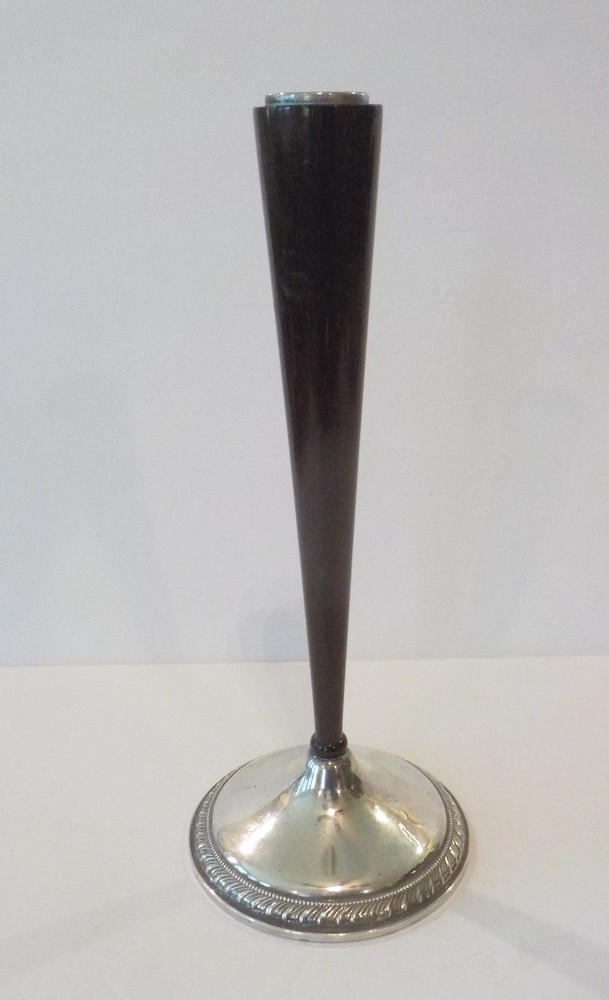 Unusual Wooden Candlestick with Elgin Silversmith Co. Sterling Silver Base