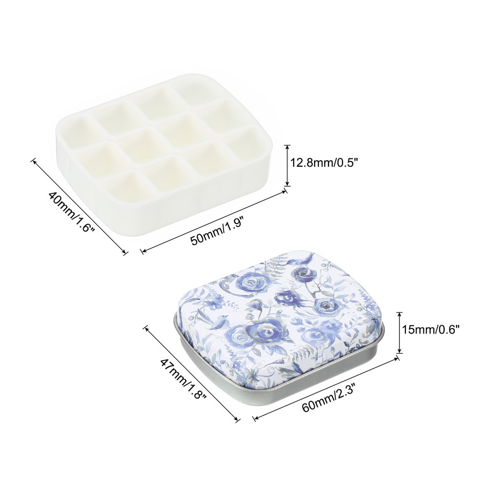12 Well Portable Mini Tiny Paint Storage Box Blue Rose