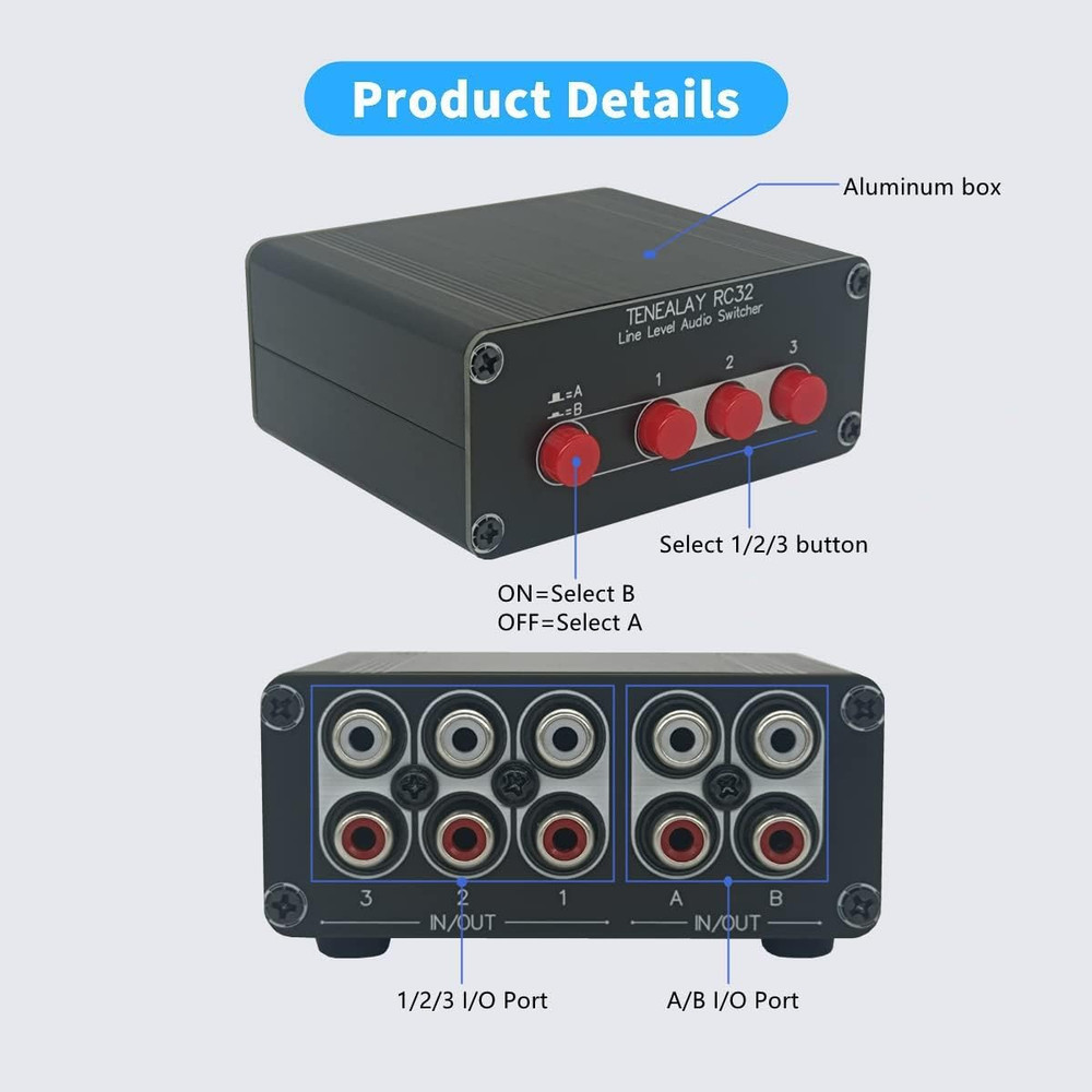 3 in 2 Out RCA Stereo Audio Switch Input Signal Source Switcher Selector