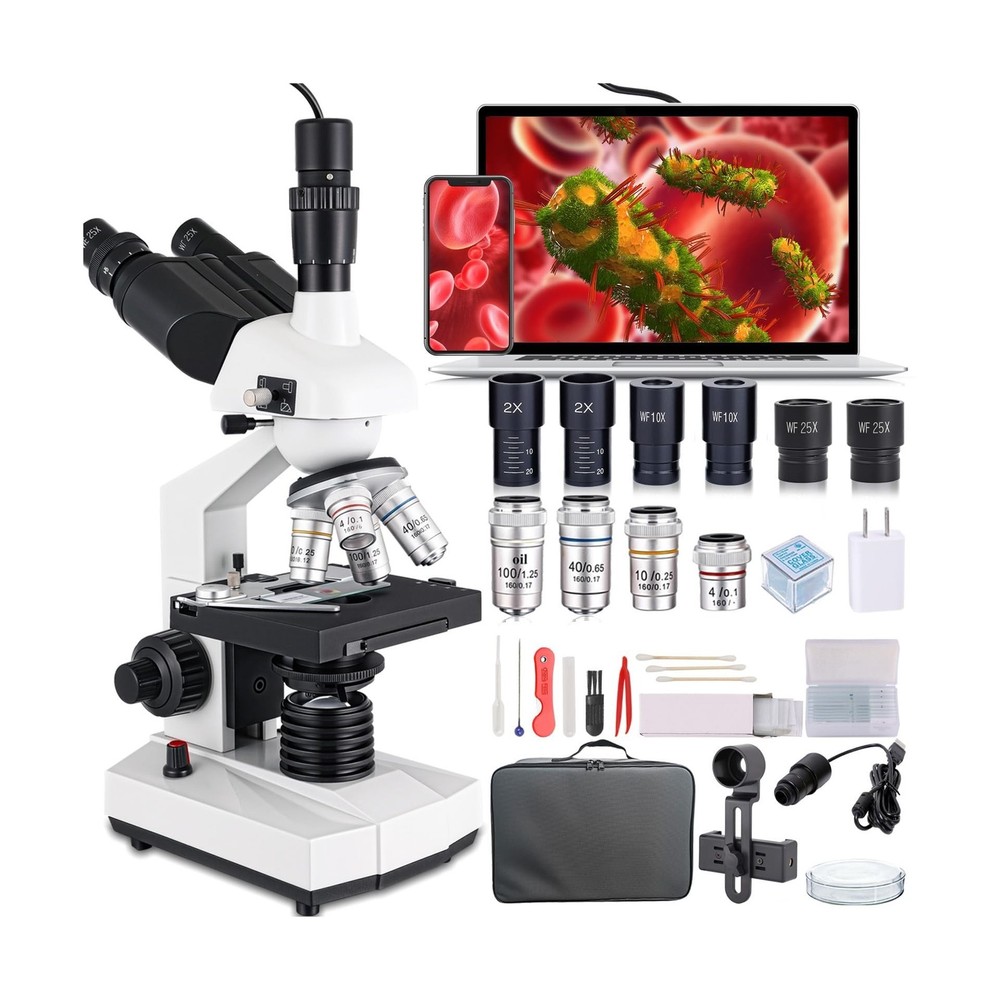 Compound Trinocular Microscope, 40X-5000X Magnification, Research Grade Profe...