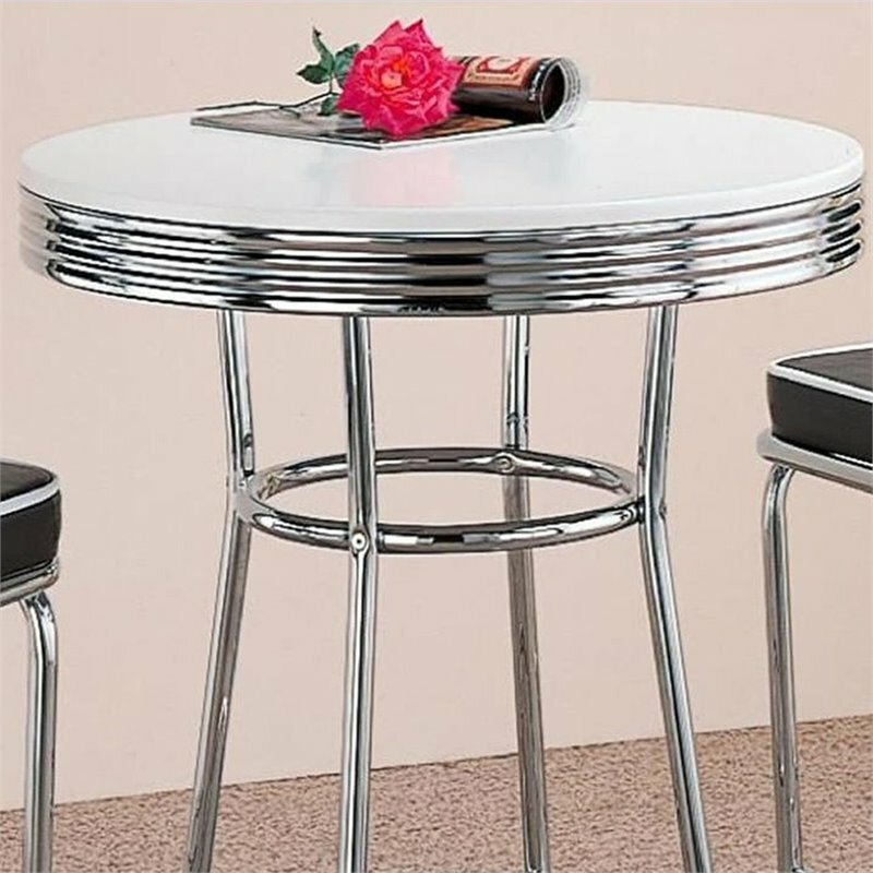 Bowery Hill 30" Round Pub Table in White and Chrome