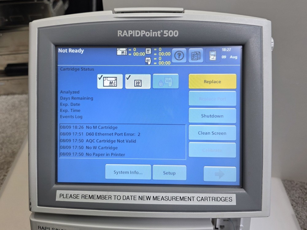Siemens - RAPIDPoint 500 - Blood Gas Analyzer Bar Code Reader Touchscreen LCD