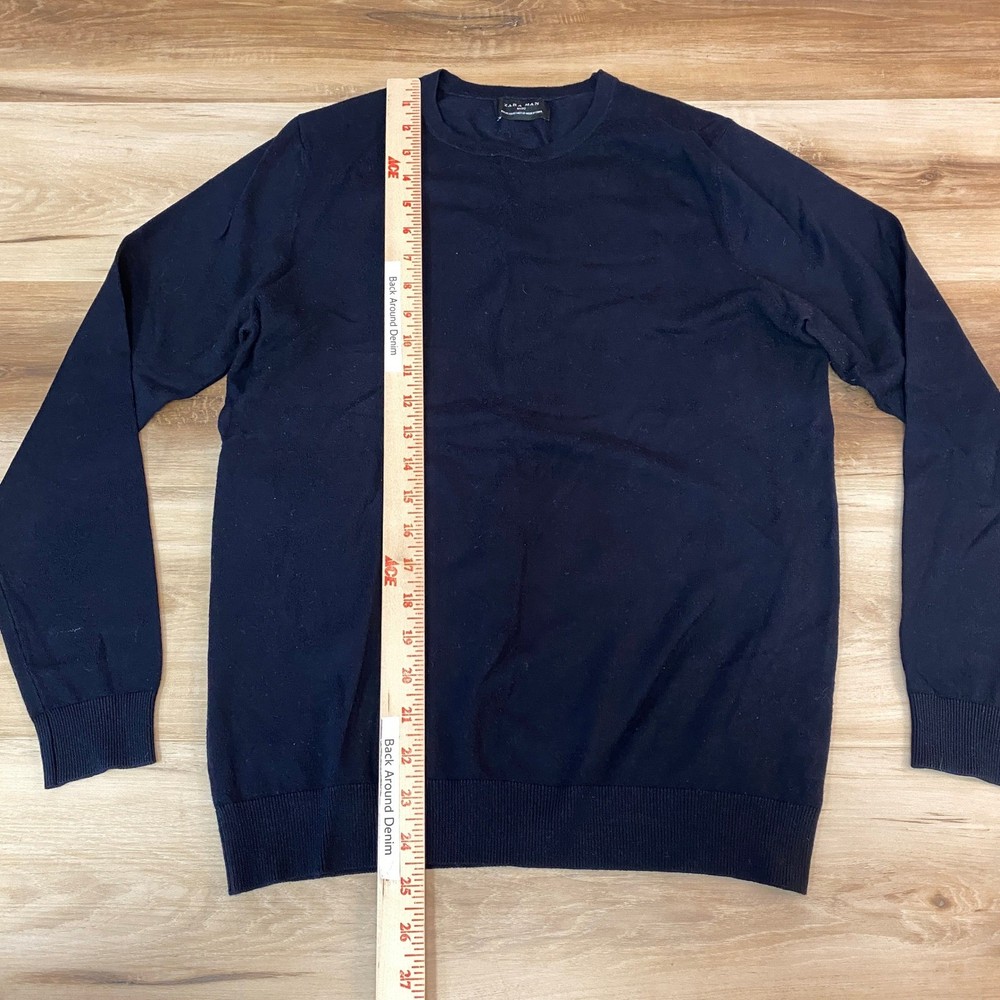 ZARA Sweater Mens Medium Navy Blue Basic Crew Neck Long Sleeve