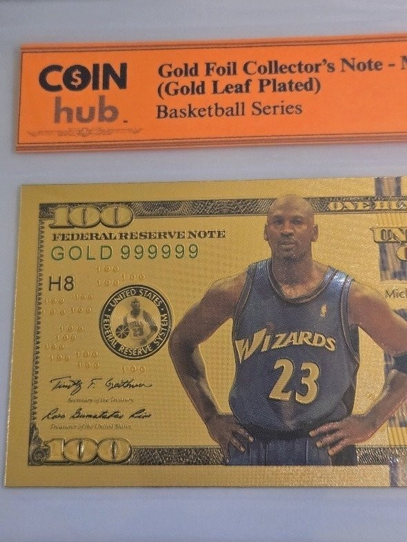 Michael Jordan 24K Gold Leaf Plated $100 Bill Foil Note Gem Uncirculated