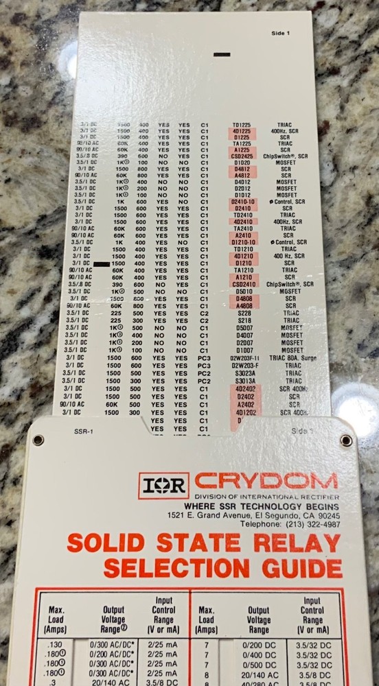 1985 Crydom Solid State Relay Selection Guide AC/DC Rectifier Vintage Slide Rule