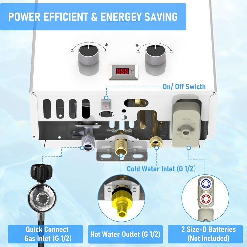 Tankless Water Heater, VANSTON Propane Water Heater Outdoor, 1.45GPM Portable