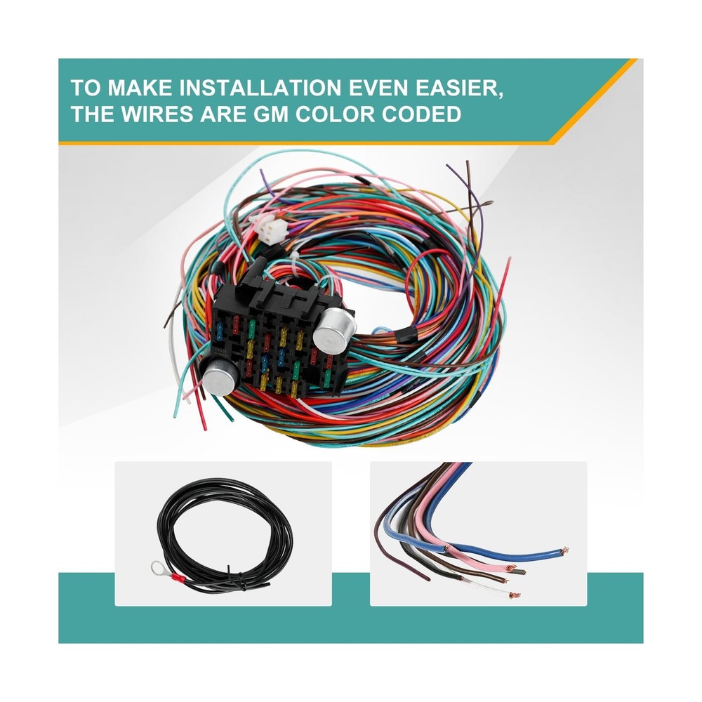 Universal Extra Long Wires 21 Circuit Wiring Harness Hotrod Kit Compatible wi...