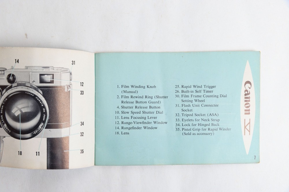 Canon model V Rangefinder instruction book