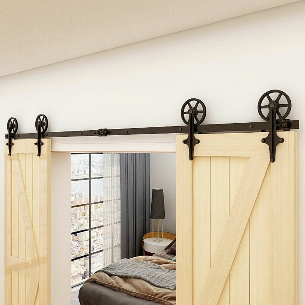 4-20FT Sliding Barn Door Hardware Basic Black Roller Kit Single Double Door
