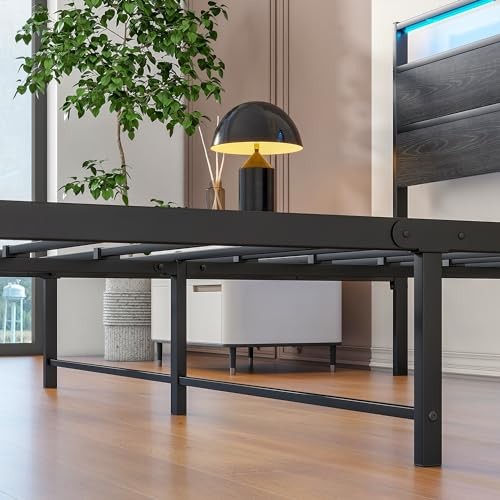 Bed Frame,Size Metal Platform Bed Frame with Storage & LED Light Queen Black