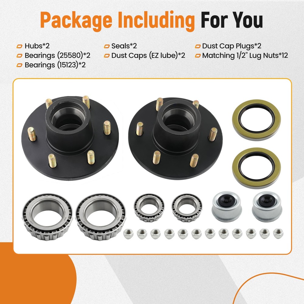 Pair Trailer Hubs Convert Mobile Home w/ Bearings 6000# 6 Lug 6x5.5 Idler Axle