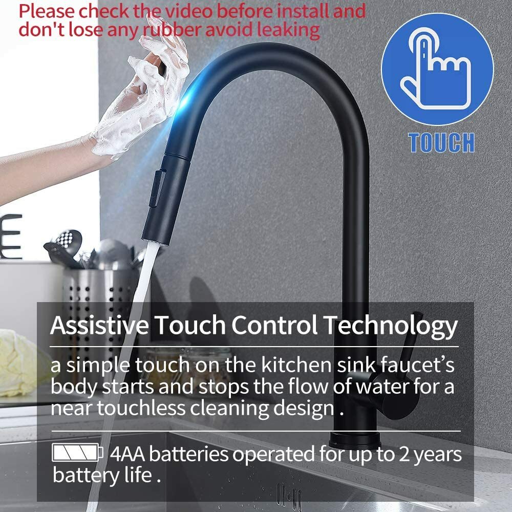 Black Automatic Touch Sensor Kitchen Faucet Pull Out Sprayer with Soap Dispenser