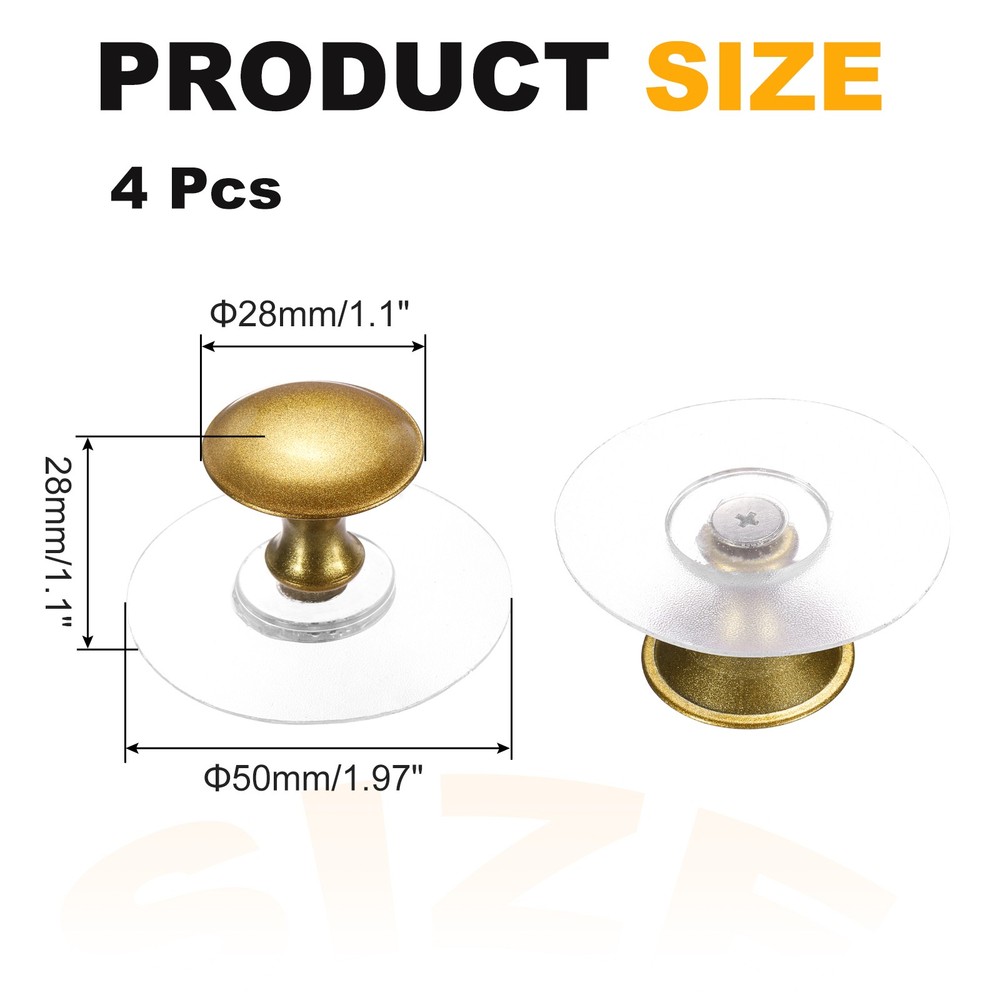 4 Pack Adhesive Cabinet Knobs, Round Stick on Drawer Knobs, Gold/Clear